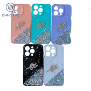 summer fresh style drip glue phone case with fine sparkle for iphone 14 pro