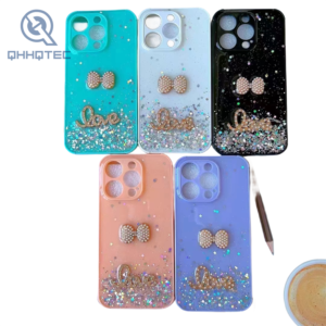cubic pearl bow tie and love decoration translucent protection case for iphone