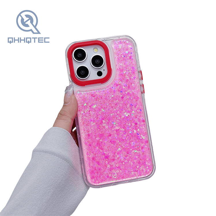 blocking color glitter sequin phone case for iphone 15 pro max customizable logo (复制)