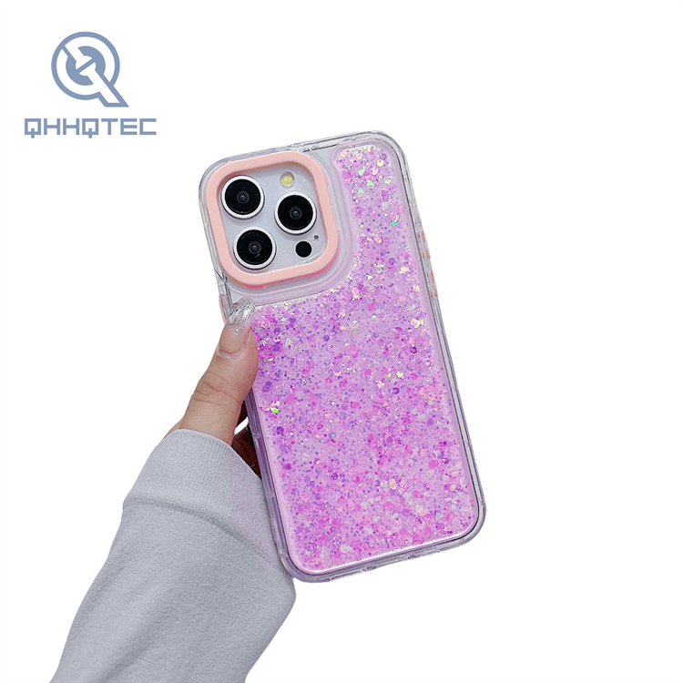 blocking color glitter sequin phone case for iphone 15 pro max customizable logo (复制)