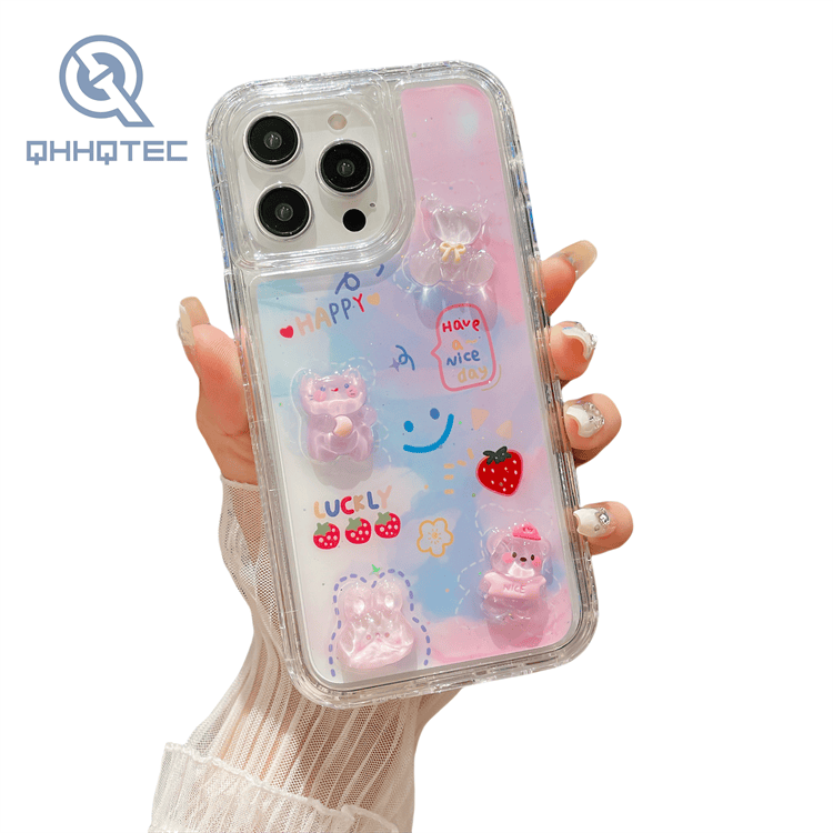 gradient color dripping 3 in 1 protection phone case for iphone 15 pro max with 3d patterns