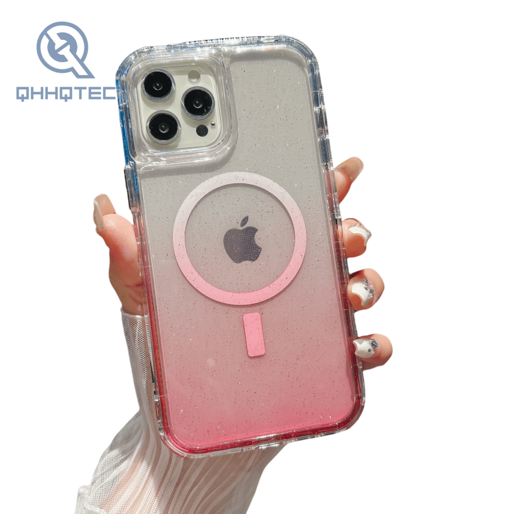 magnetic wirelss charging gradient sequin color 3 in 1 phone cases for iphone 15 pro max