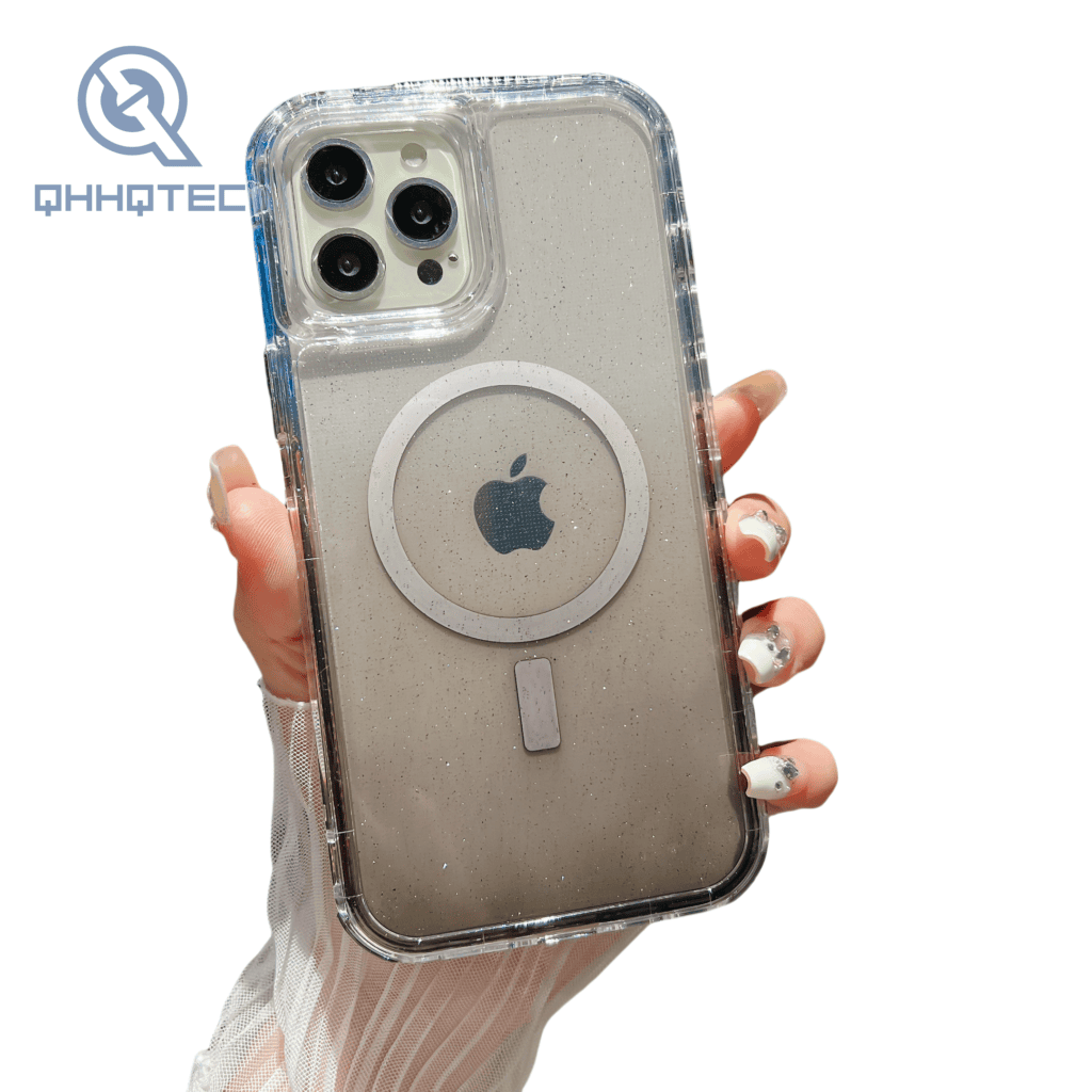 magnetic wirelss charging gradient sequin color 3 in 1 phone cases for iphone 15 pro max
