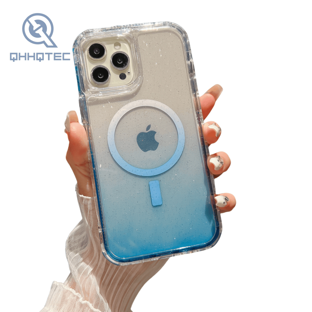 magnetic wirelss charging gradient sequin color 3 in 1 phone cases for iphone 15 pro max