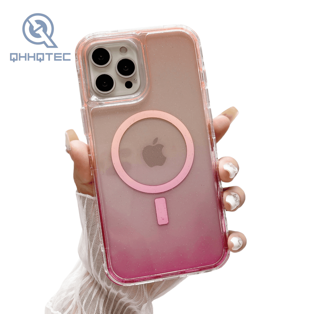 magnetic wirelss charging gradient sequin color 3 in 1 phone cases for iphone 15 pro max