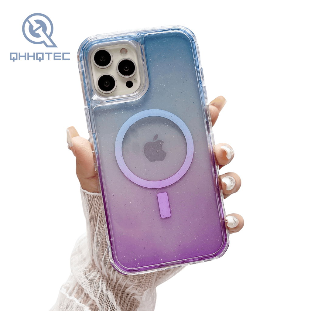 magnetic wirelss charging gradient sequin color 3 in 1 phone cases for iphone 15 pro max
