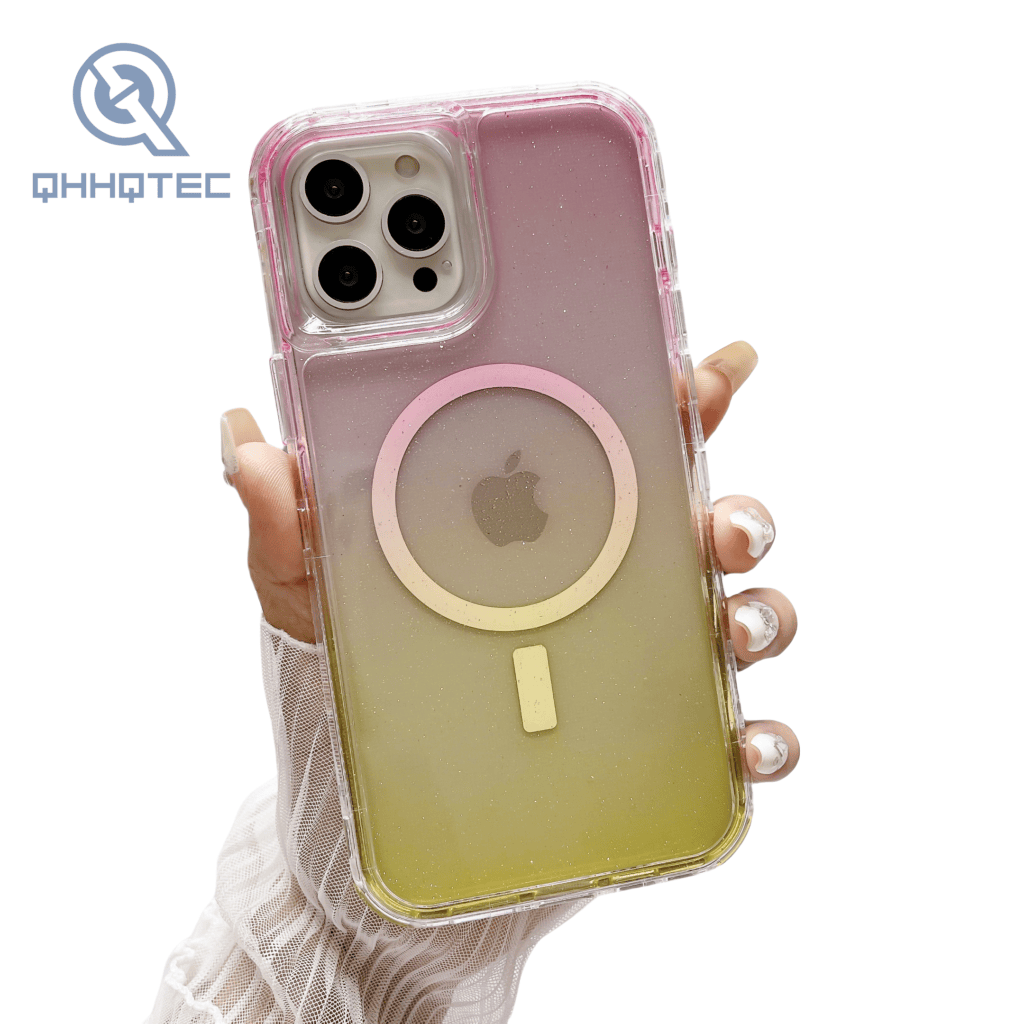 magnetic wirelss charging gradient sequin color 3 in 1 phone cases for iphone 15 pro max