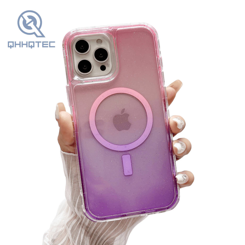 magnetic wirelss charging gradient sequin color 3 in 1 phone cases for iphone 15 pro max