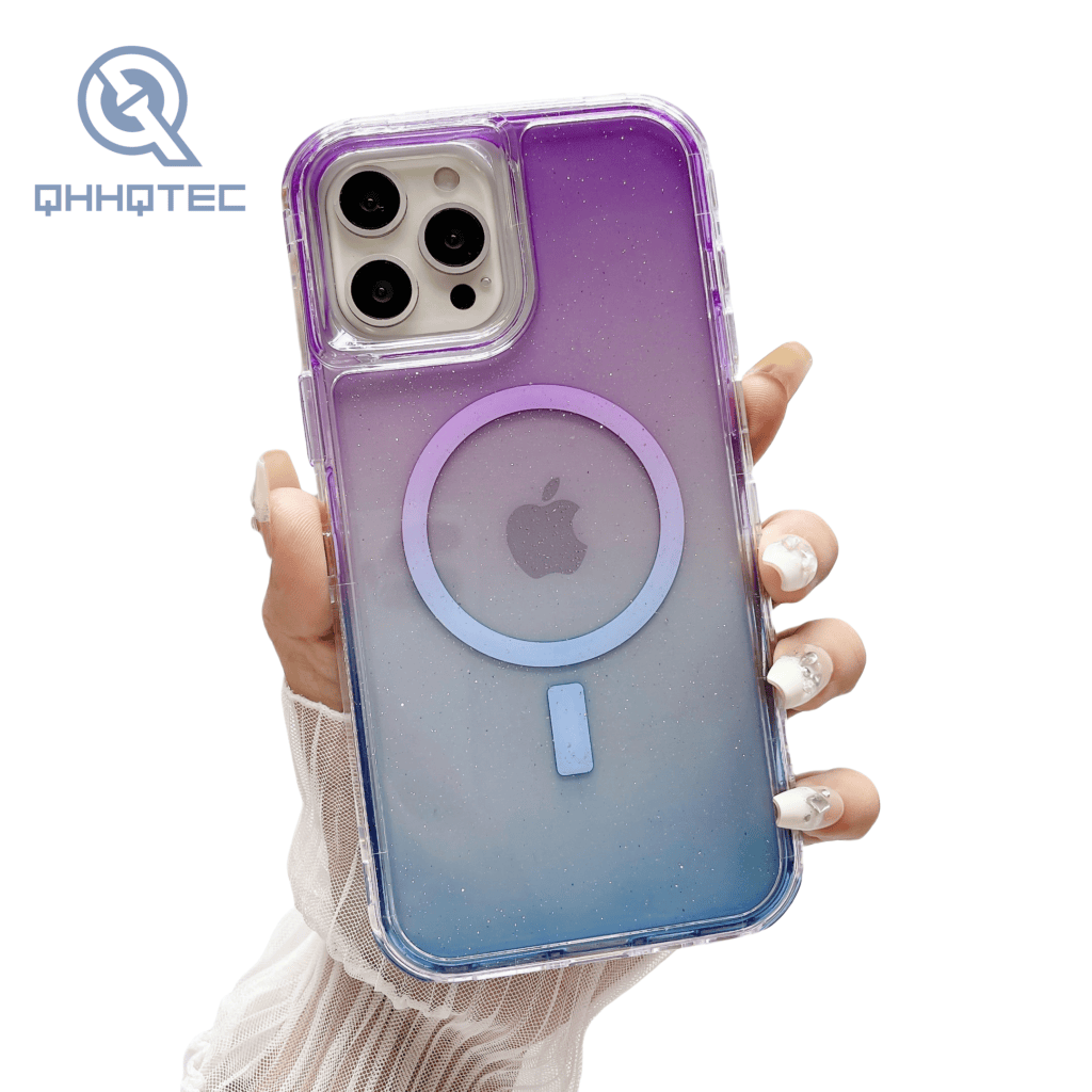 magnetic wirelss charging gradient sequin color 3 in 1 phone cases for iphone 15 pro max