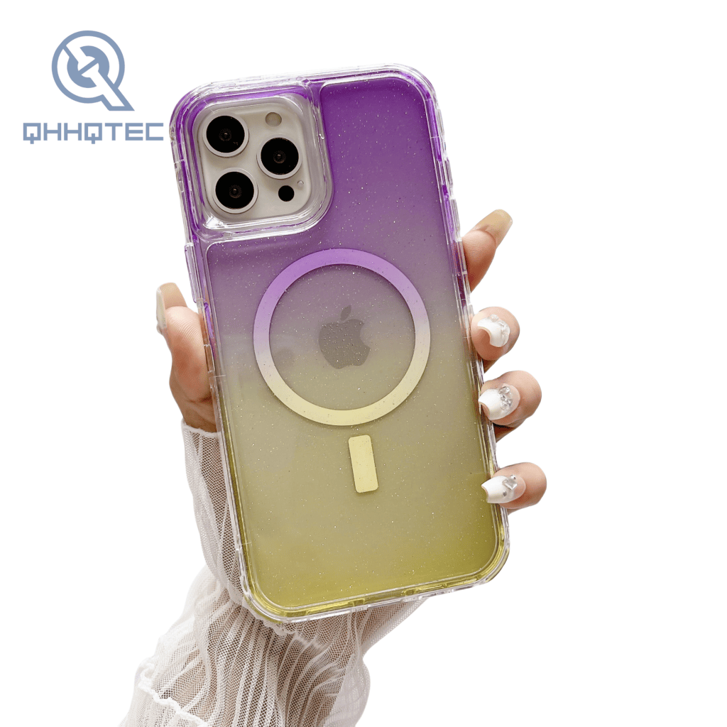 magnetic wirelss charging gradient sequin color 3 in 1 phone cases for iphone 15 pro max