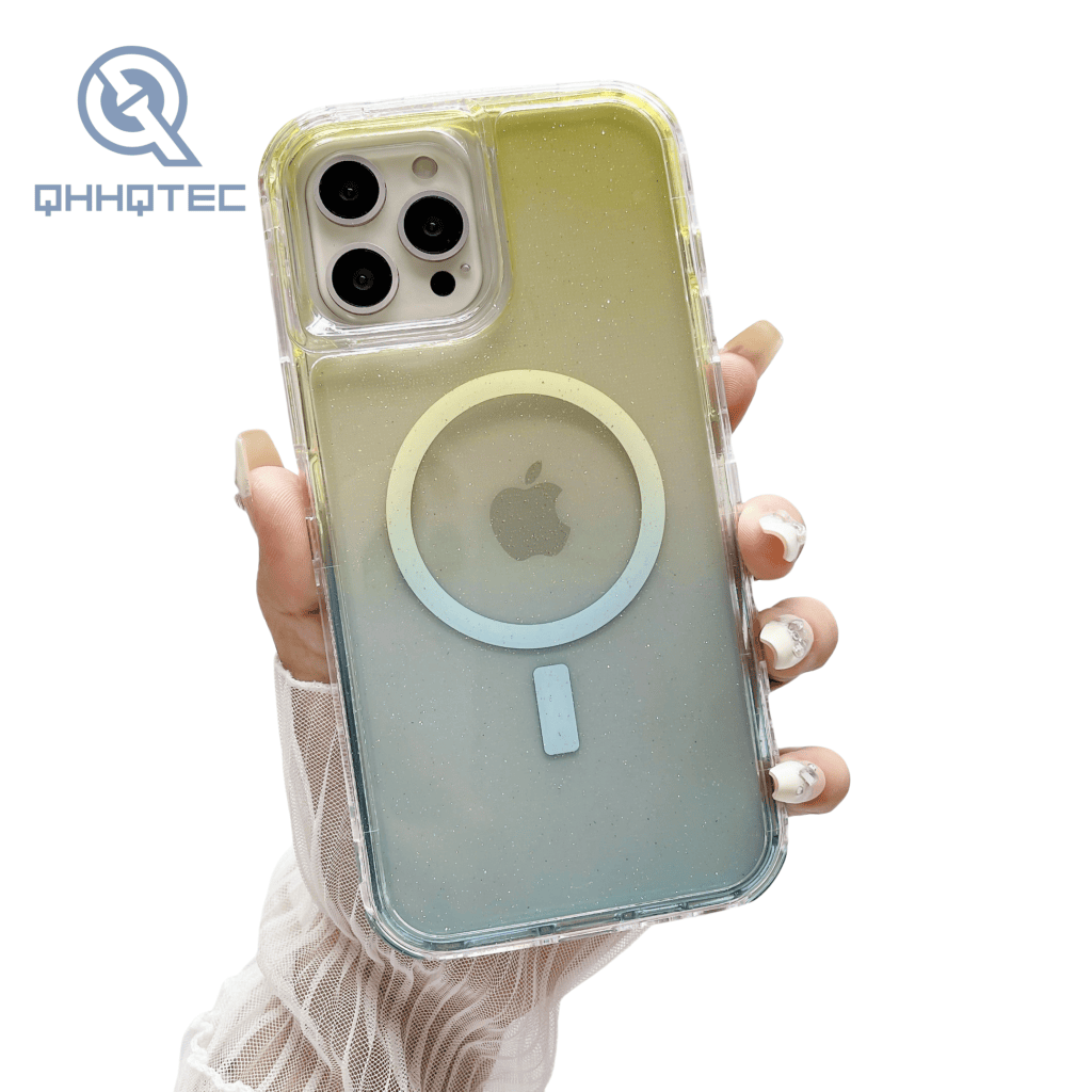 magnetic wirelss charging gradient sequin color 3 in 1 phone cases for iphone 15 pro max