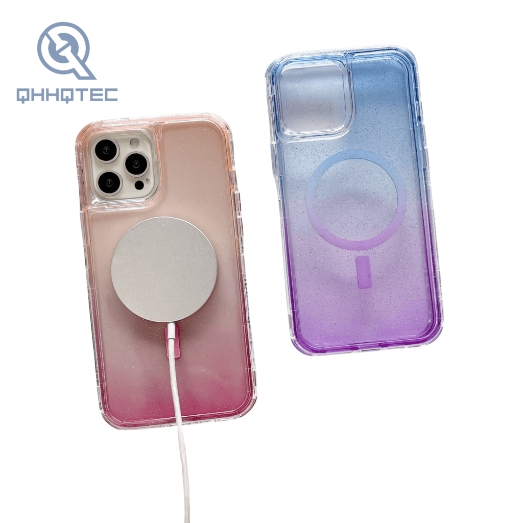 magnetic wirelss charging gradient sequin color 3 in 1 phone cases for iphone 15 pro max