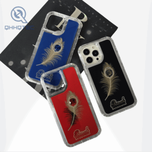 three in one high quality diamond feather accessory phone case for iphone 14 pro max