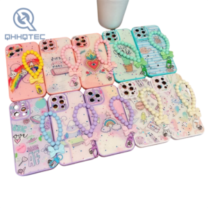 lovely cartoon with bracelet glitter decoration phone cases for iphone