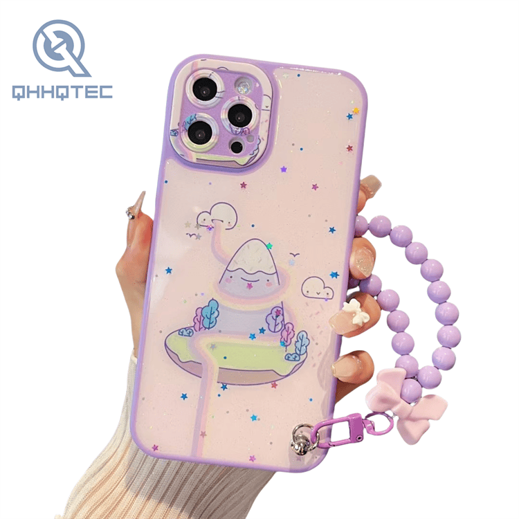 lovely cartoon with bracelet glitter decoration phone cases for iphone
