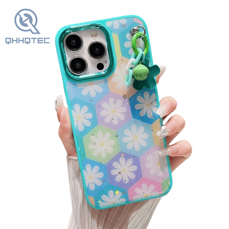 customized cartoon glitter with pendant phone cases for iphone 15 pro