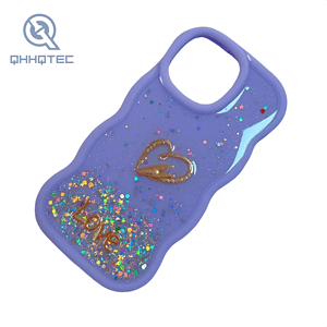 big wave glitter with love heart phone cases for iphone 13