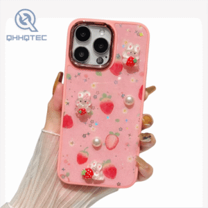 cute pattern glass phone case for iphone with 3d decoration