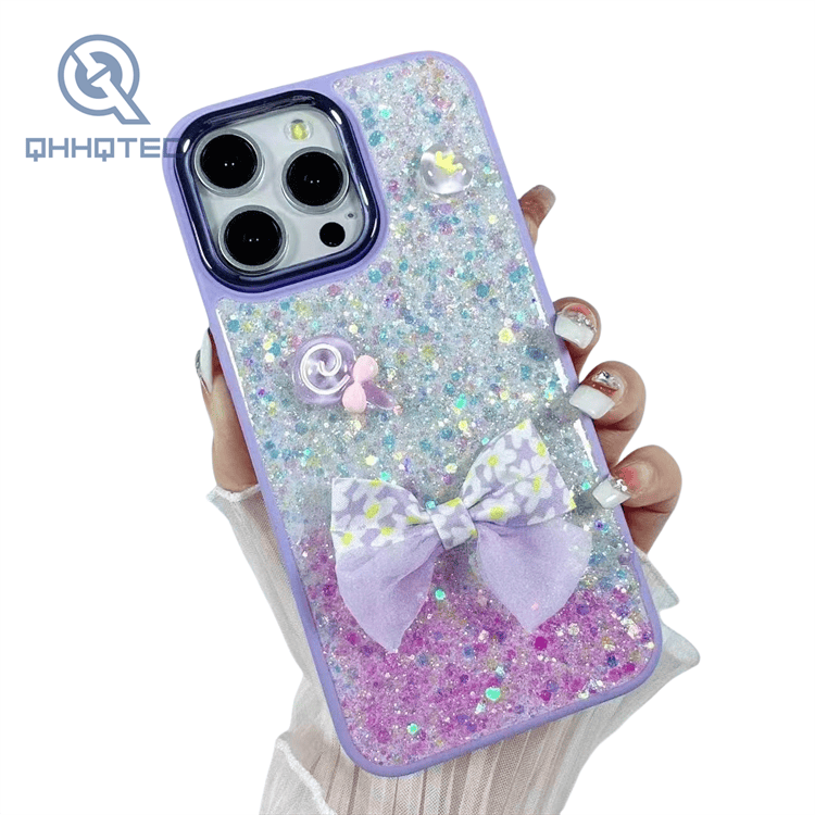 3d bow tie decoration dripping glitter sequin phone case for iphone