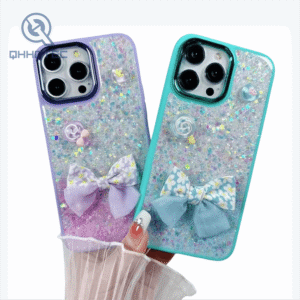 3d bow tie decoration dripping glitter sequin phone case for iphone