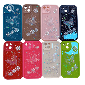 glitter butterfly flower decoration phone cases for iphone 13