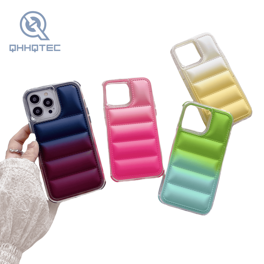 3 in 1 shockproof gradient colors down filled garment phone case for iphone 15 pro max customizable logo