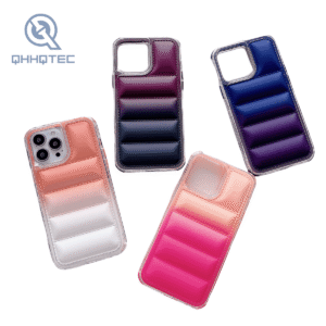 3 in 1 shockproof gradient colors down filled garment phone case for iphone 15 pro max customizable logo