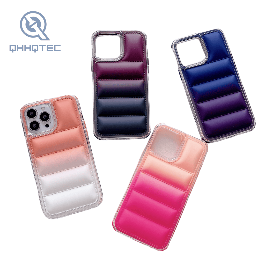 2024 new fashion 3 in 1 shockproof gradient colors down filled garment phone case for iphone customizable logo