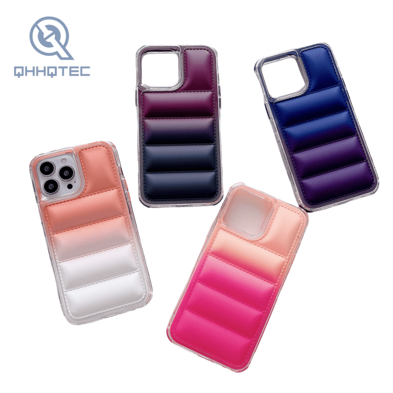 2024 new fashion 3 in 1 shockproof gradient colors down filled garment phone case for iphone customizable logo