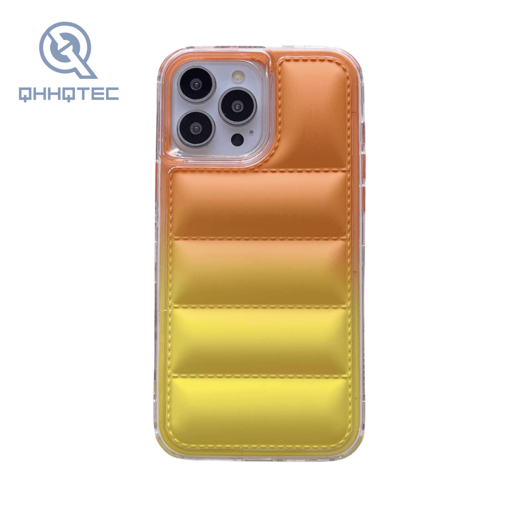 3 in 1 shockproof gradient colors down filled garment phone case for iphone 15 pro max customizable logo