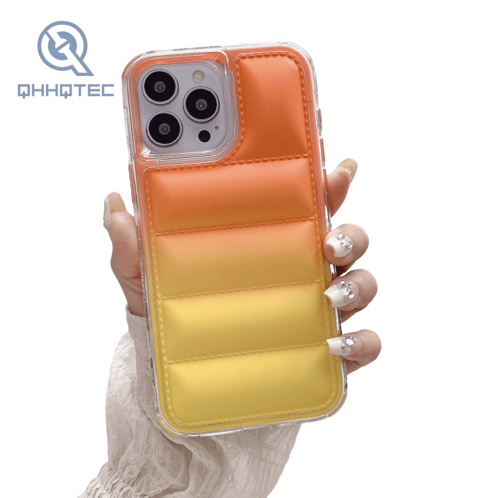 2024 new fashion 3 in 1 shockproof gradient colors down filled garment phone case for iphone customizable logo