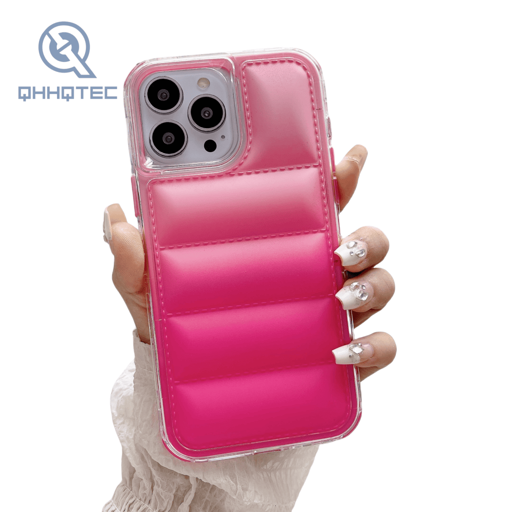 2024 new fashion 3 in 1 shockproof gradient colors down filled garment phone case for iphone customizable logo