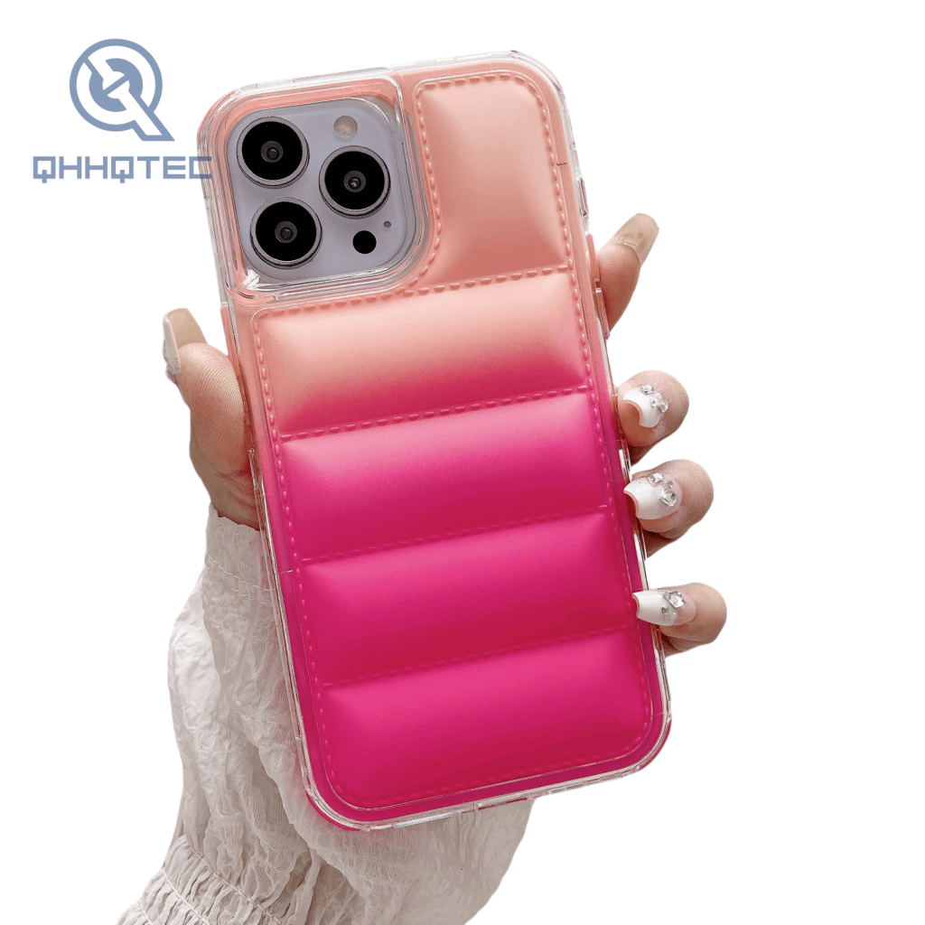 2024 new fashion 3 in 1 shockproof gradient colors down filled garment phone case for iphone customizable logo