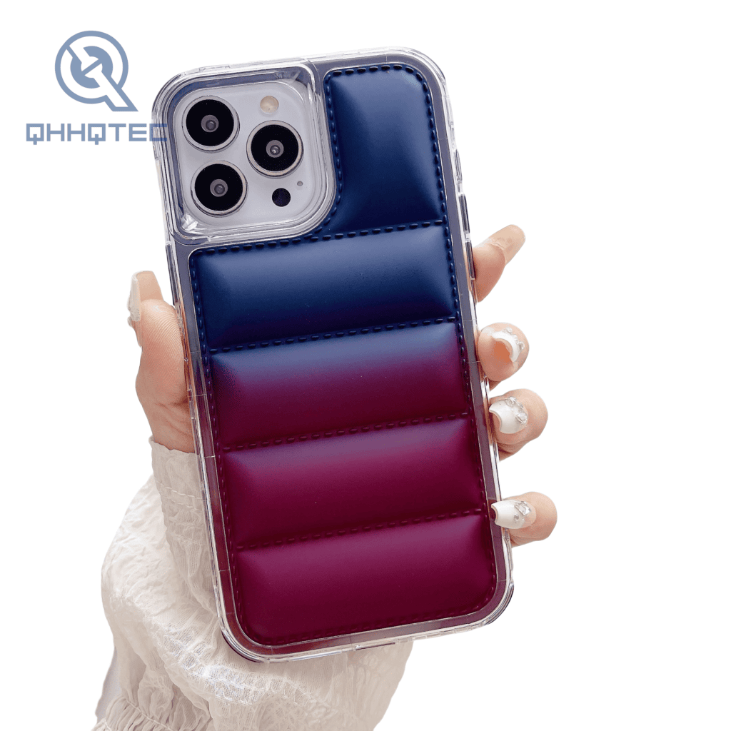 2024 new fashion 3 in 1 shockproof gradient colors down filled garment phone case for iphone customizable logo