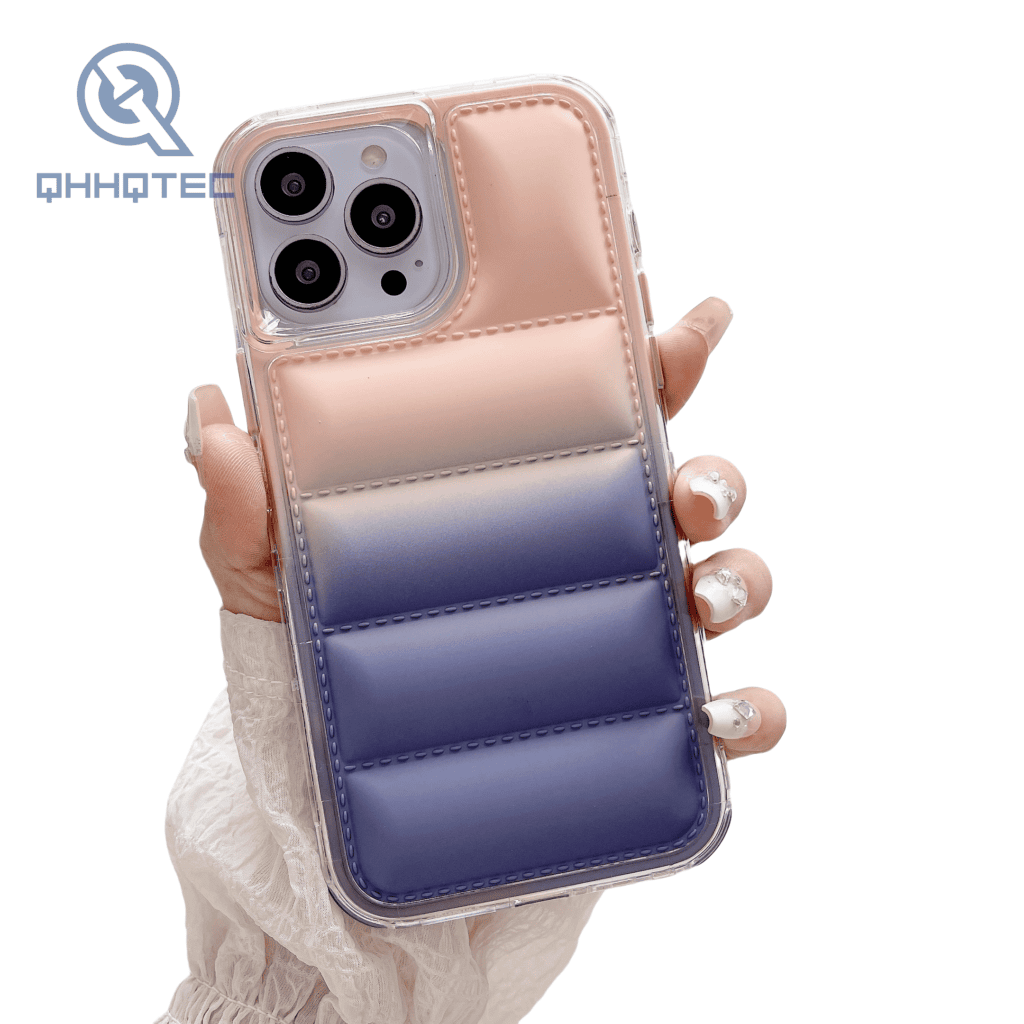 3 in 1 shockproof gradient colors down filled garment phone case for iphone 15 pro max customizable logo