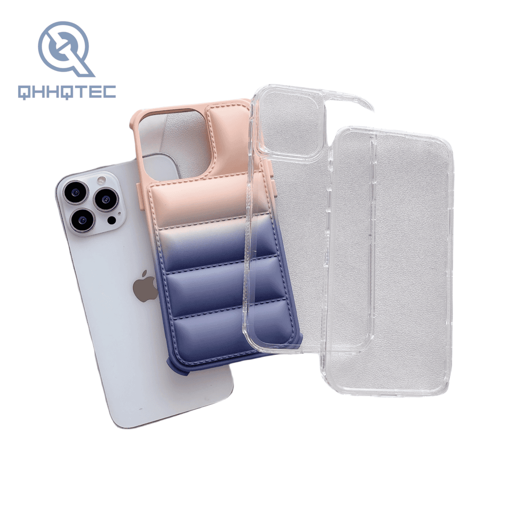 3 in 1 shockproof gradient colors down filled garment phone case for iphone 15 pro max customizable logo