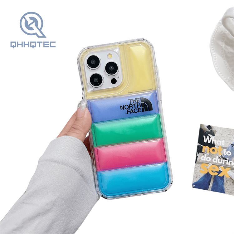 2 in 1 blocking gradient color down filled garment case for iphone 15 pro max customizable logo (复制)