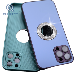 ag diamond frosted logo hole camera glass phone case for iphone