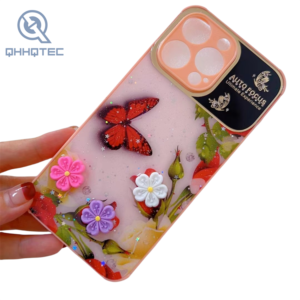 large window with glitter flower decoration phone cases for iphone