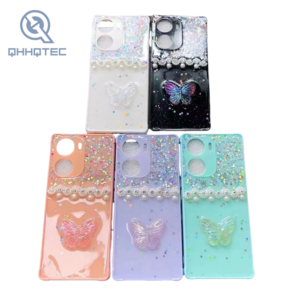 transparent butterfly pearl bling glitter phone cases for samsung