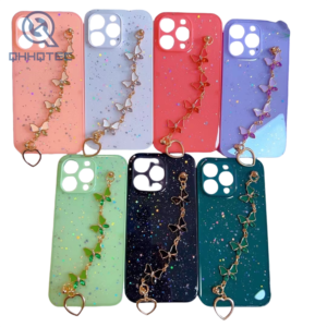 simple solid color with sequin bling phone case with chain
