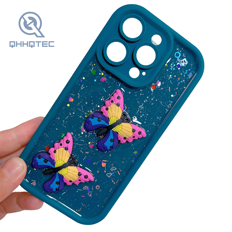 3d two colorful butterflies drip glue cases for iphone