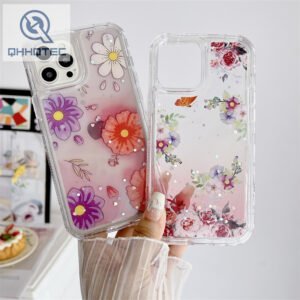 super trendy colorful drip gel flower botanical transparent phone case