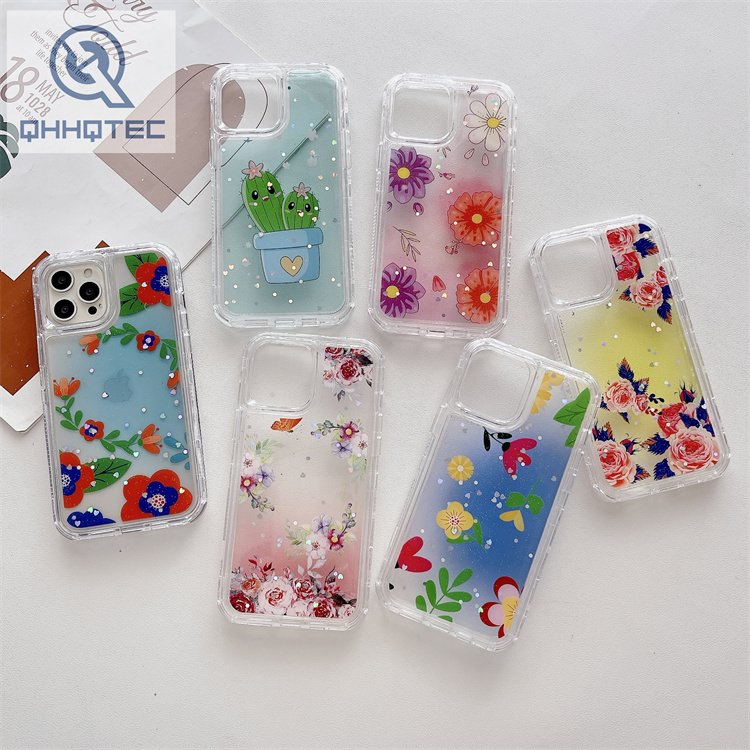 super trendy colorful drip gel flower botanical transparent phone case