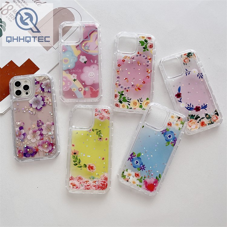 super trendy colorful drip gel flower botanical transparent phone case