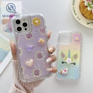 3 in 1 painted drip transparent cute accessory unicorn bear phone case