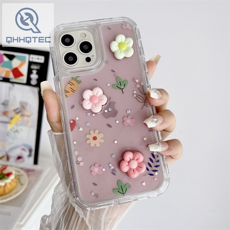flower butterfly phone case 3 in 1 painted drip gel transparent cute accessories