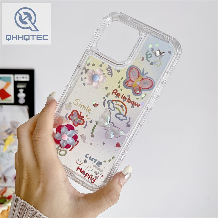 flower butterfly phone case 3 in 1 painted drip gel transparent cute accessories