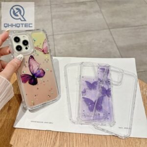 butterfly phone case 3 in 1 painted drip glitter transparent cute accessories