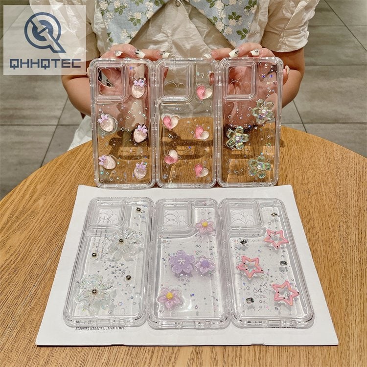 star love flower 3d decoration glitter case